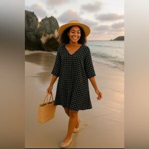 Anthropology Mave Elegant Blue and White Checkered Dress